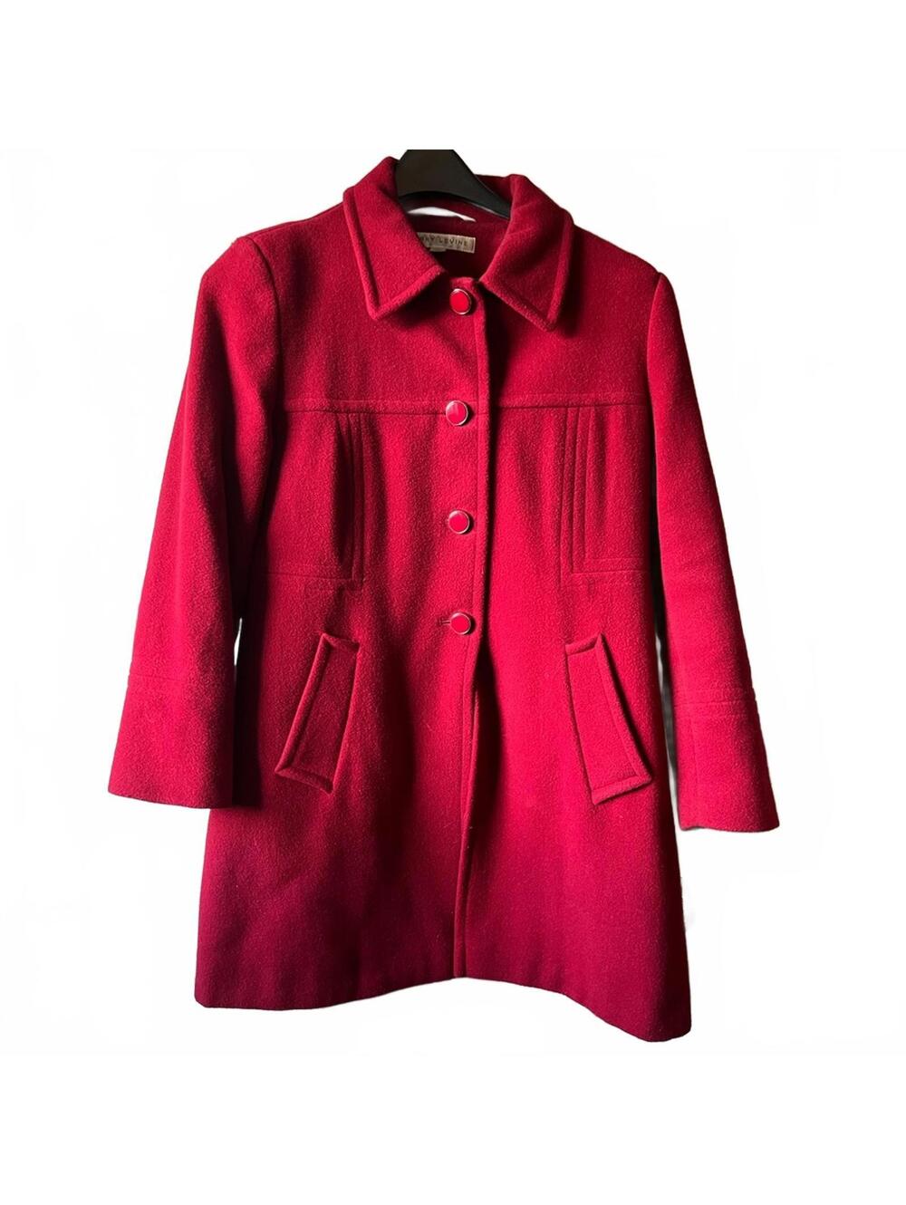 Larry Levine Bold Red Pea Coat Women's Classic Single-Breasted Outerwear